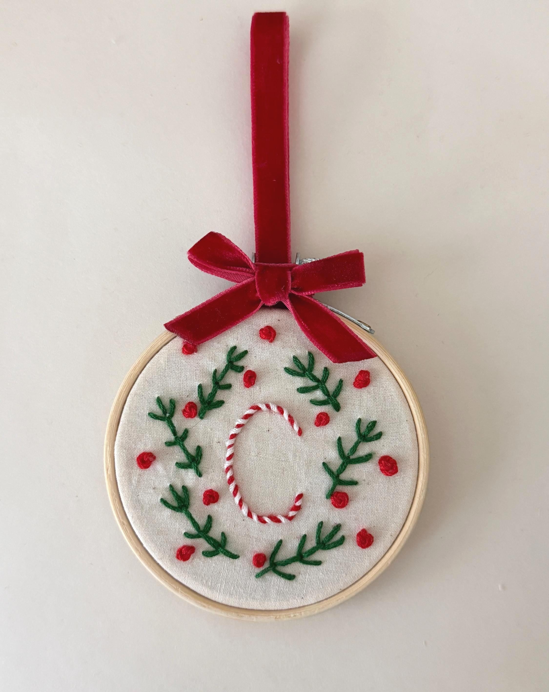 Personalized Embroidered Letters | Christmas Tree Decoration | Gift Ideas | Handmade Embroidery |  Embroidery Hoop | Velvet Ribbon