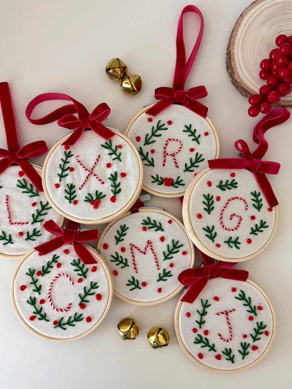 Personalized embroidered monogram hoop ornament letter gift - image 1