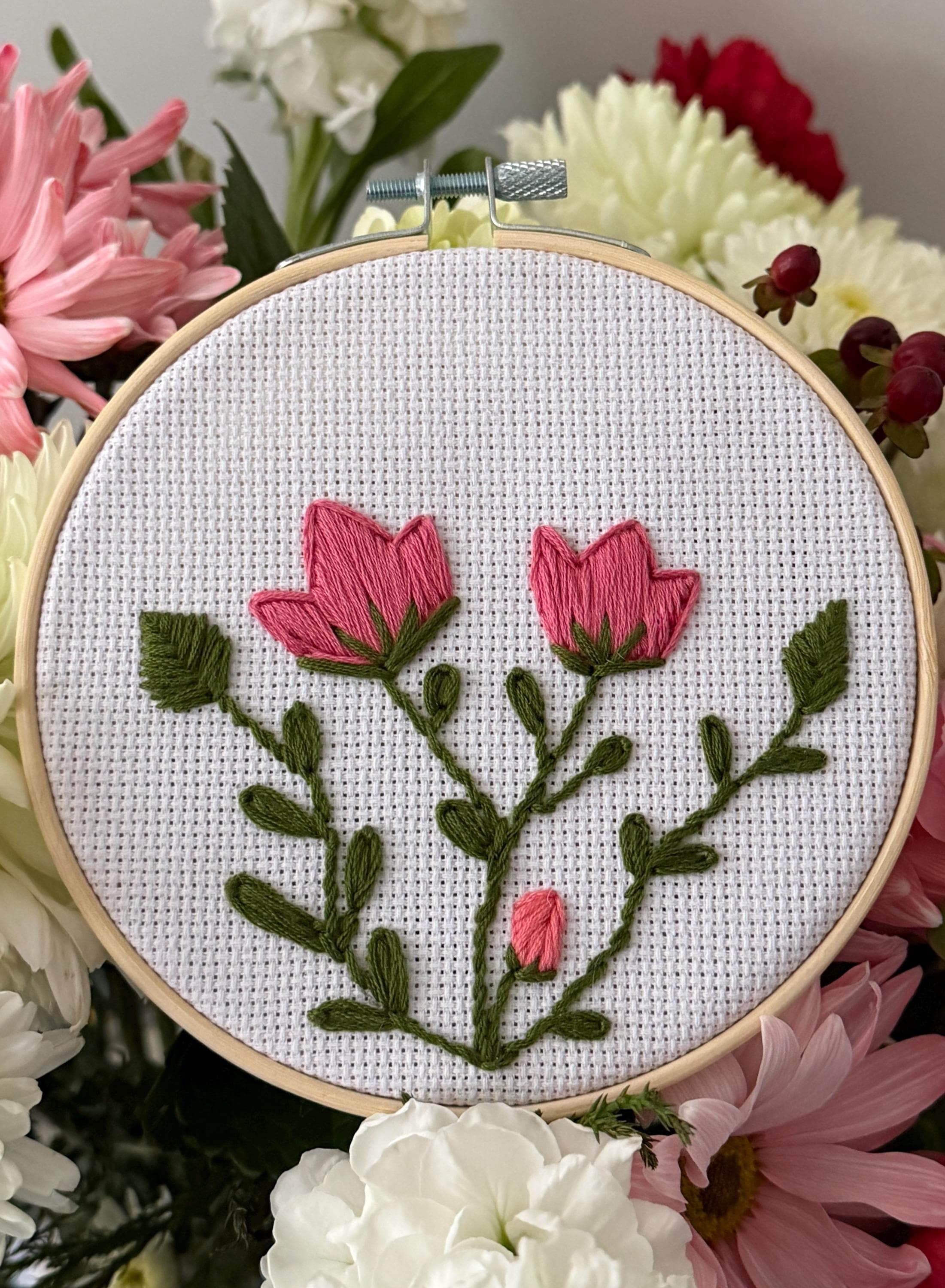 Wildflower Embroidery Hoop - Custom Embroidered Canva Art - Floral Monogram Wall Decor - Personalized Embroidery Design