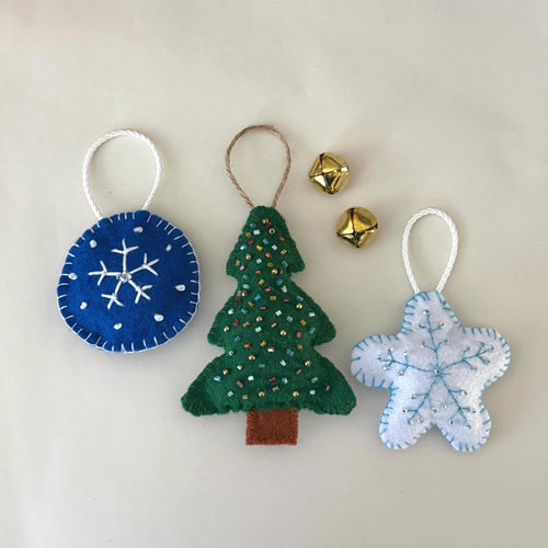 Handmade Felt Christmas Ornaments - Embroidered Holiday Decoration