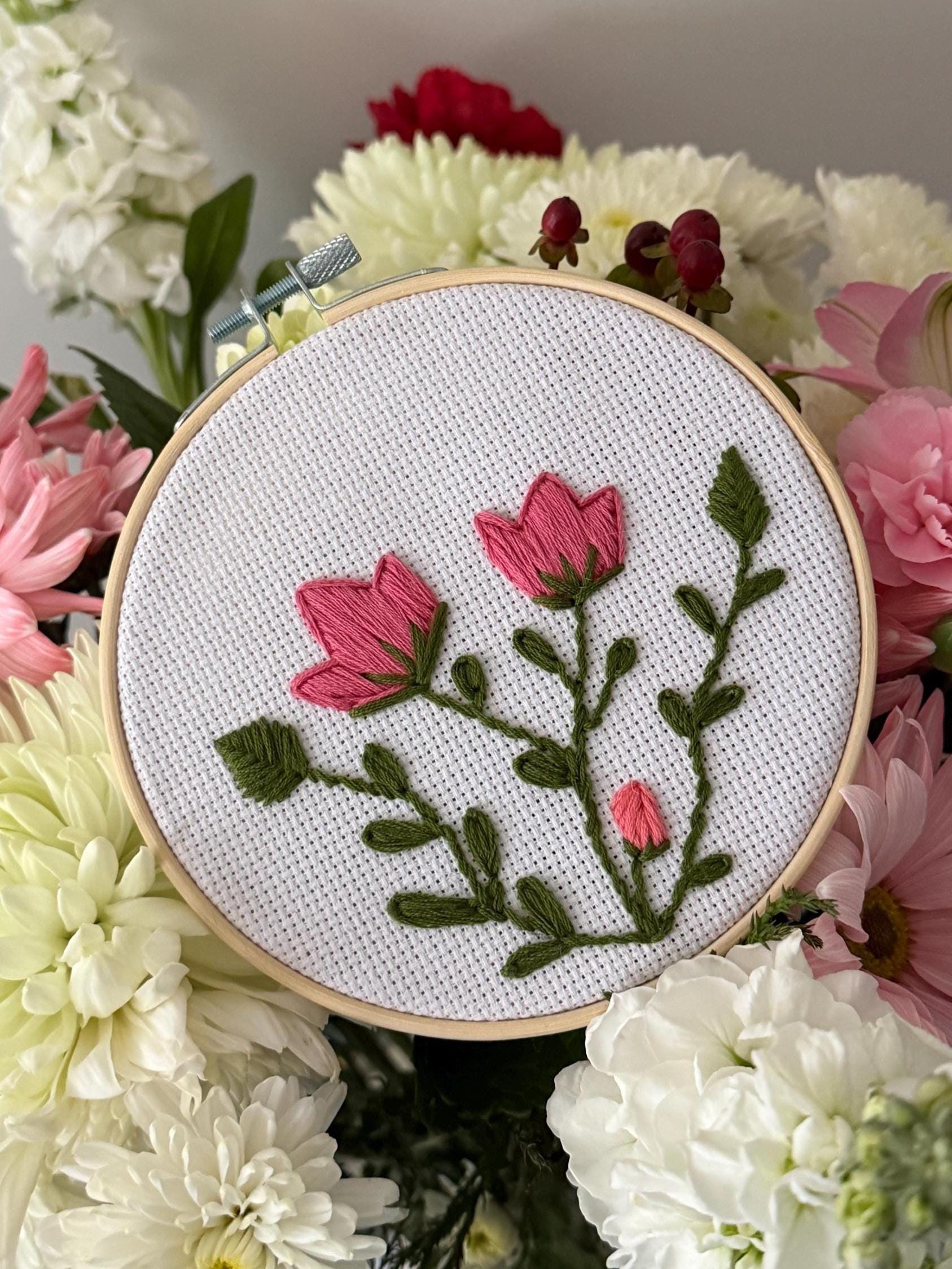 Wildflower Embroidery Hoop - Custom Embroidered Canva Art - Floral Monogram Wall Decor - Personalized Embroidery Design