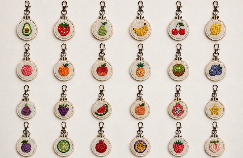 Mini embroidered fruit keychain handmade bag tag gift - image 1