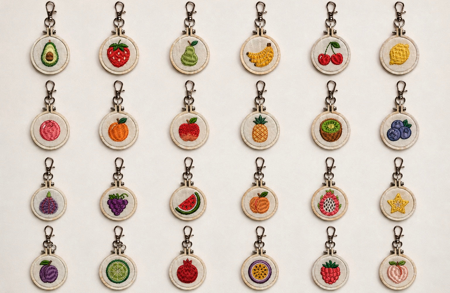 Mini embroidered fruit keychain handmade bag tag gift - image 1