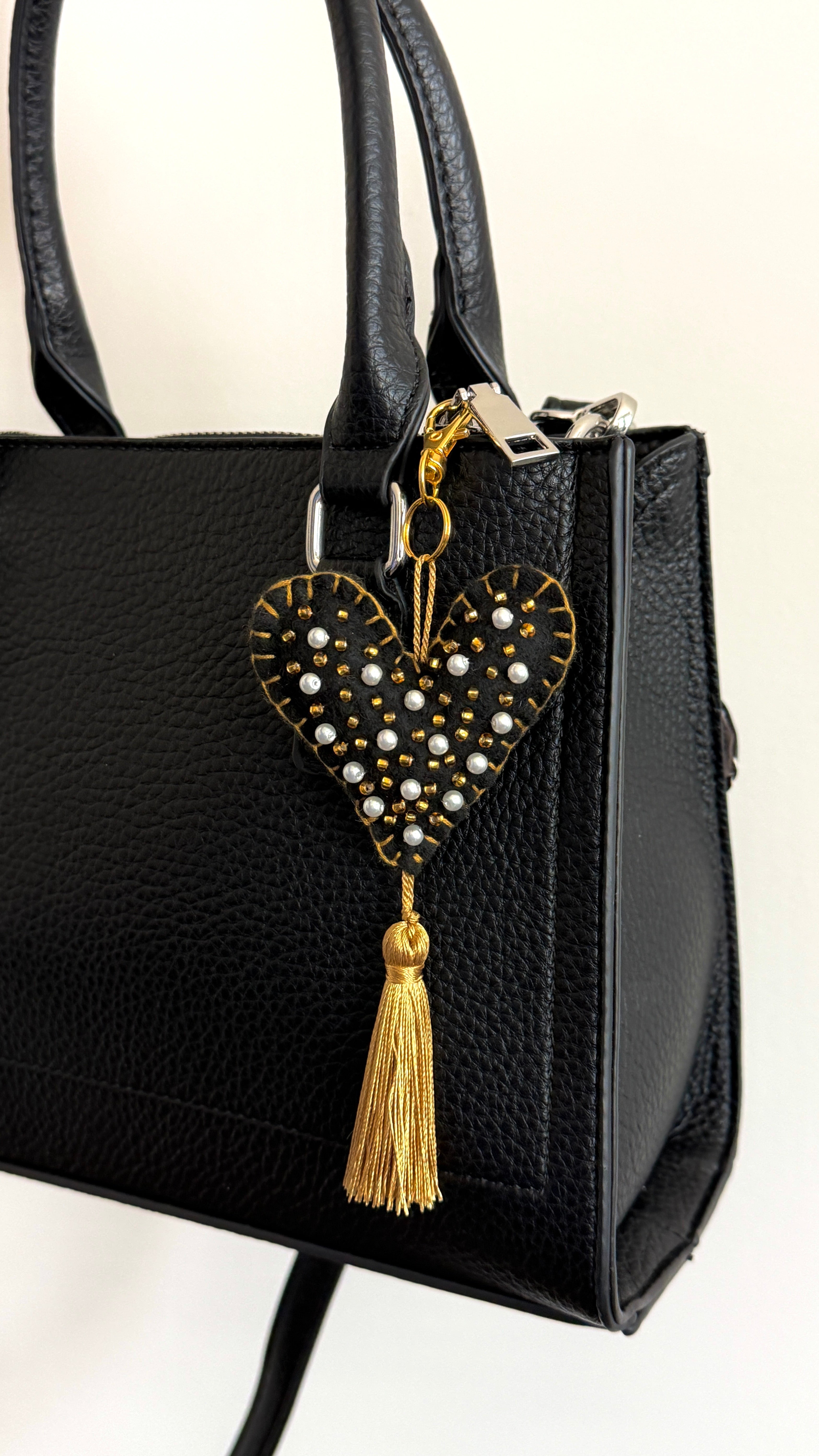 Heart-shaped Embroidered Keychain | Bag Charm | Beaded Accessory