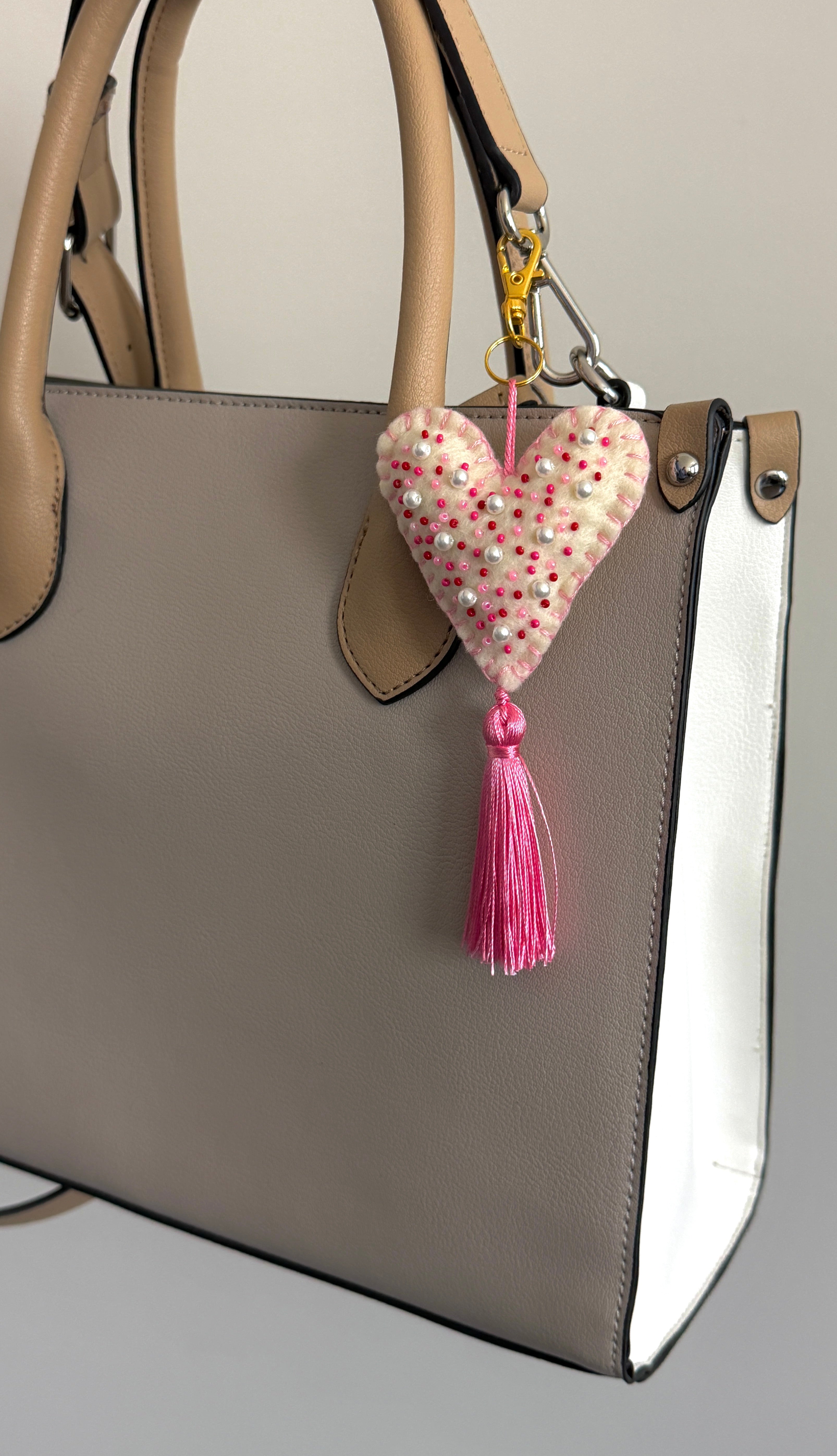 Heart-shaped Embroidered Keychain | Bag Charm | Beaded Accessory