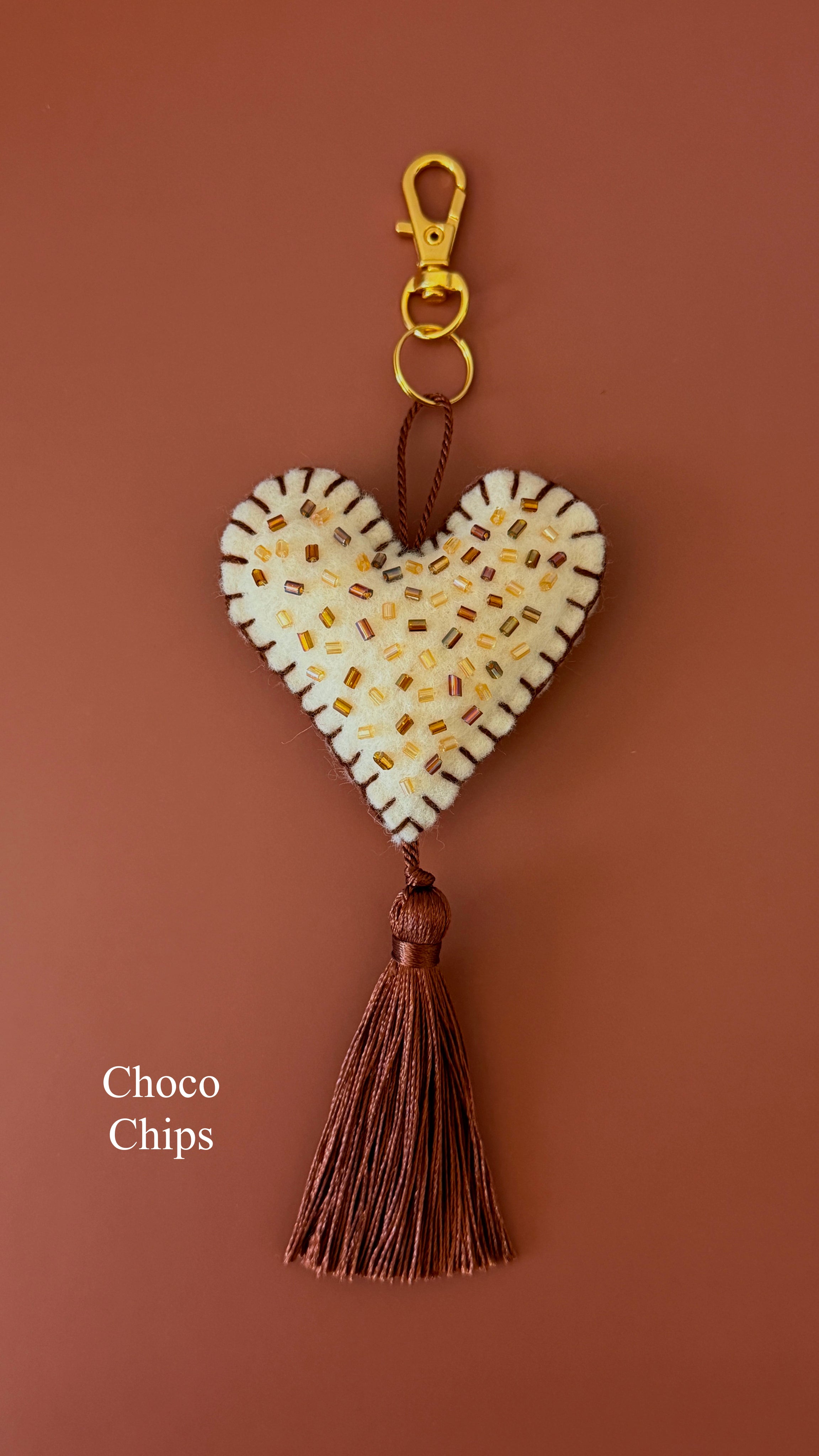 Heart-shaped Embroidered Keychain | Bag Charm | Beaded Accessory