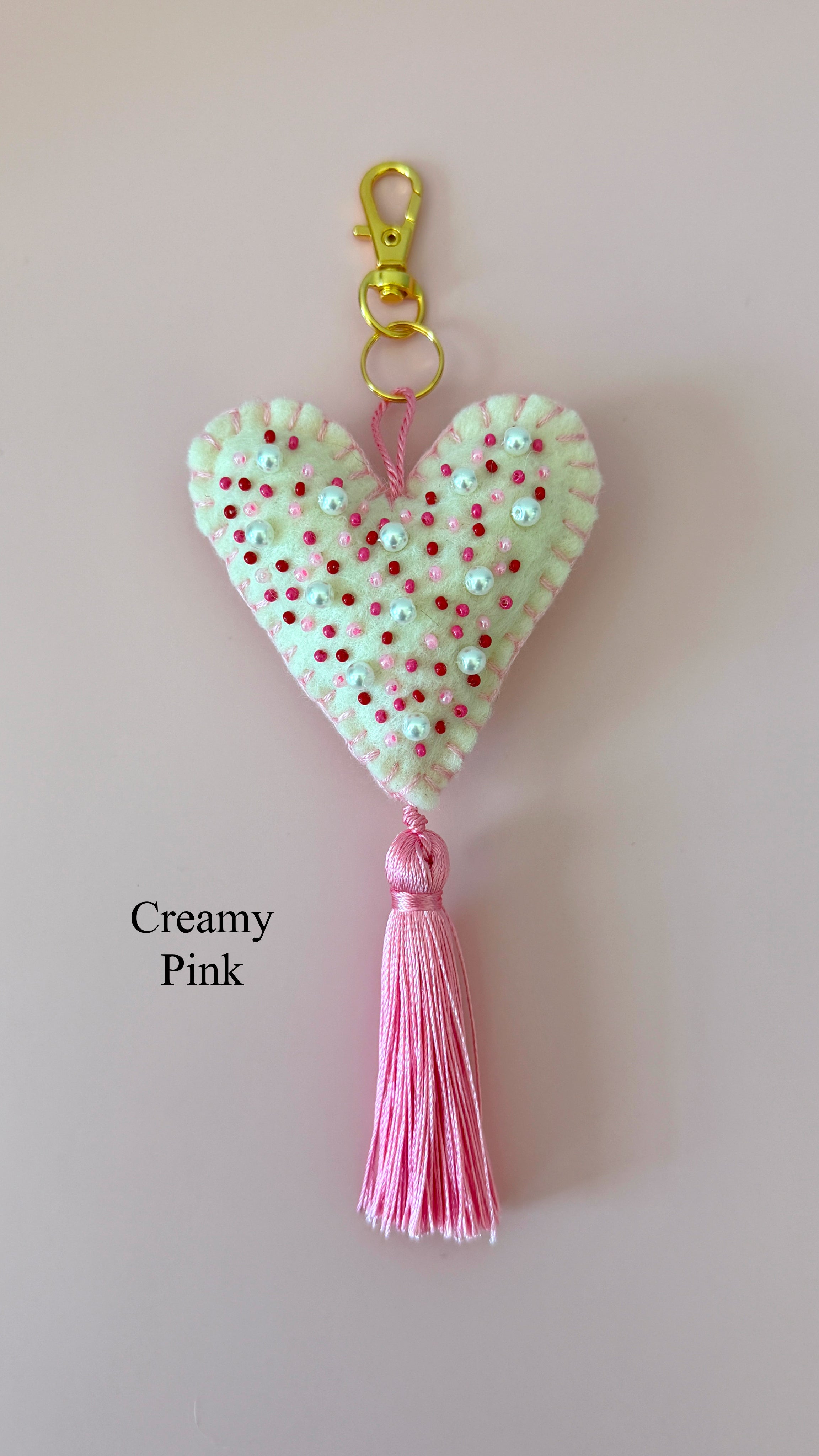 Heart-shaped Embroidered Keychain | Bag Charm | Beaded Accessory