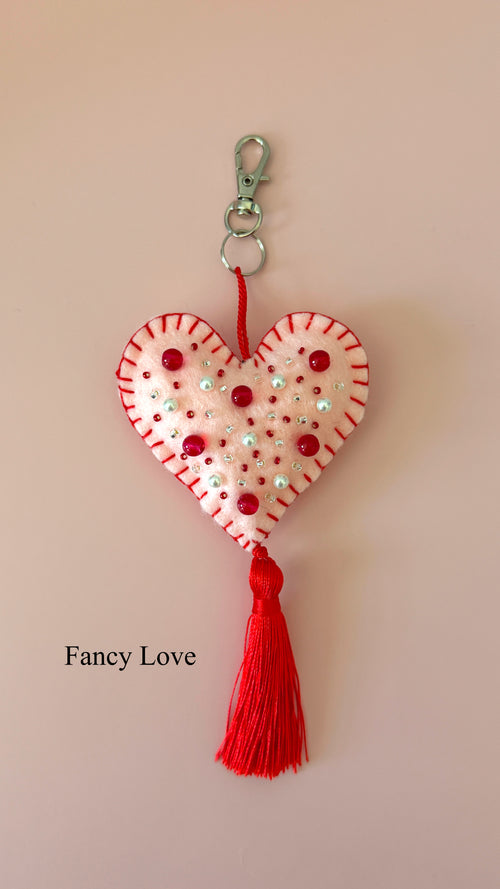 Heart-shaped Embroidered Keychain | Bag Charm | Beaded Accessory