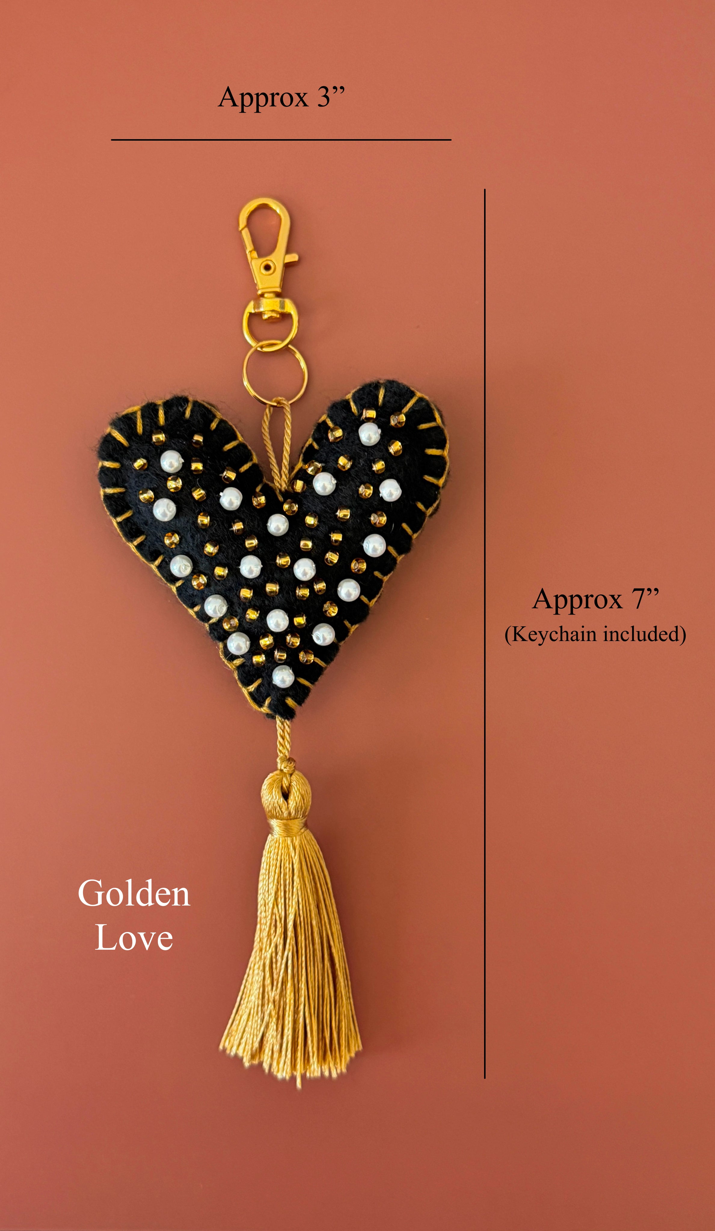 Heart-shaped Embroidered Keychain | Bag Charm | Beaded Accessory