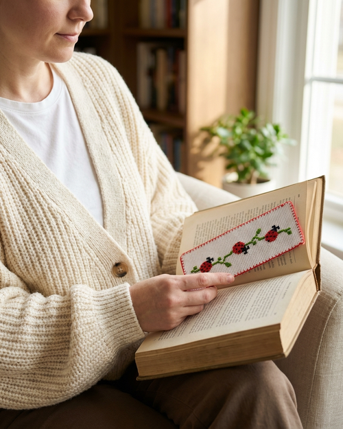 Handmade Cross Stitch Bookmark | Ladybug Design | Book Lover Gift