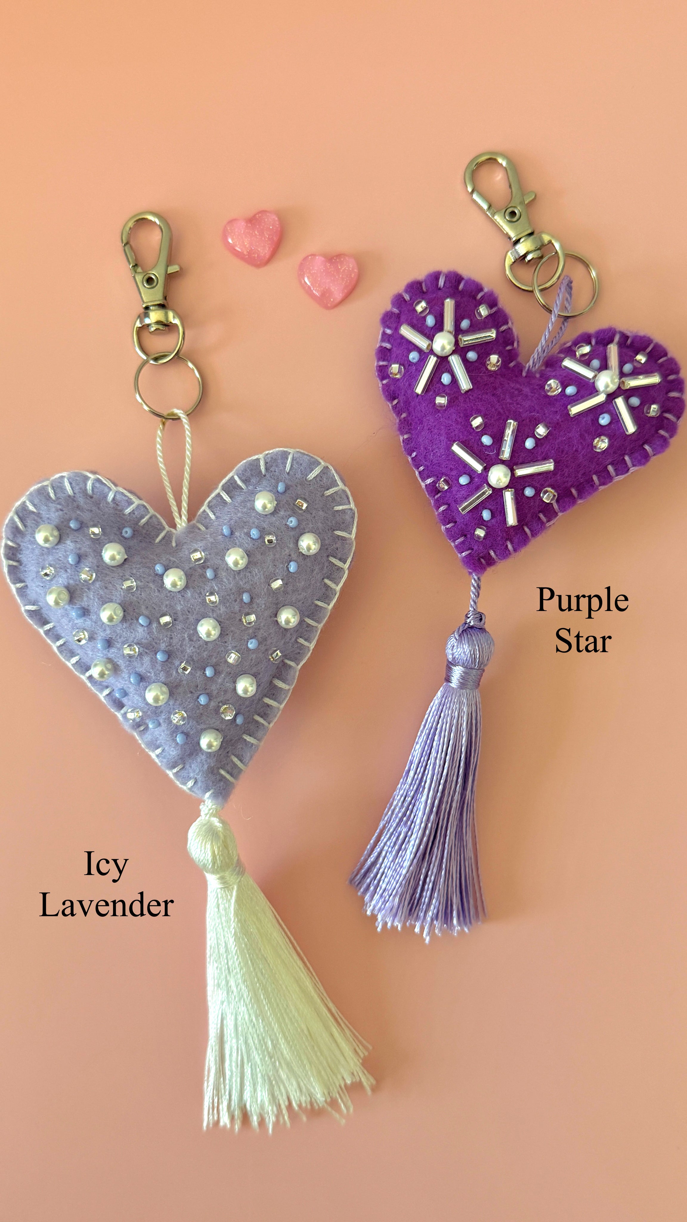 Heart-shaped Embroidered Keychain | Bag Charm | Beaded Accessory