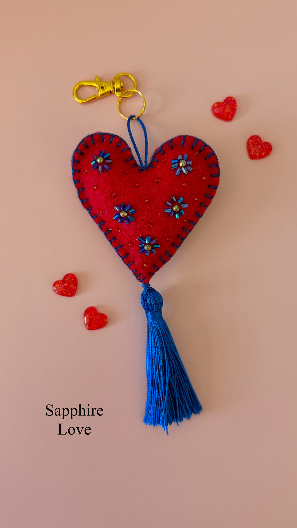 Handmade embroidered heart keychain bag charm gift - image 4