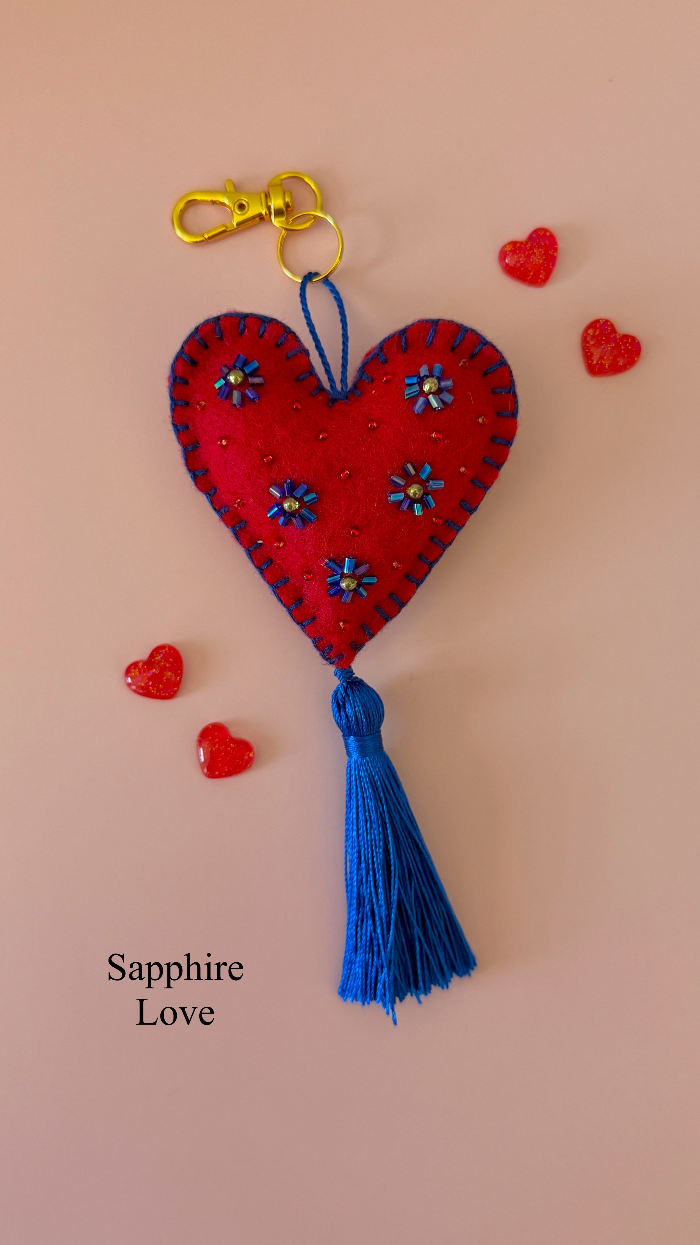 Heart-shaped Embroidered Keychain | Bag Charm | Beaded Accessory