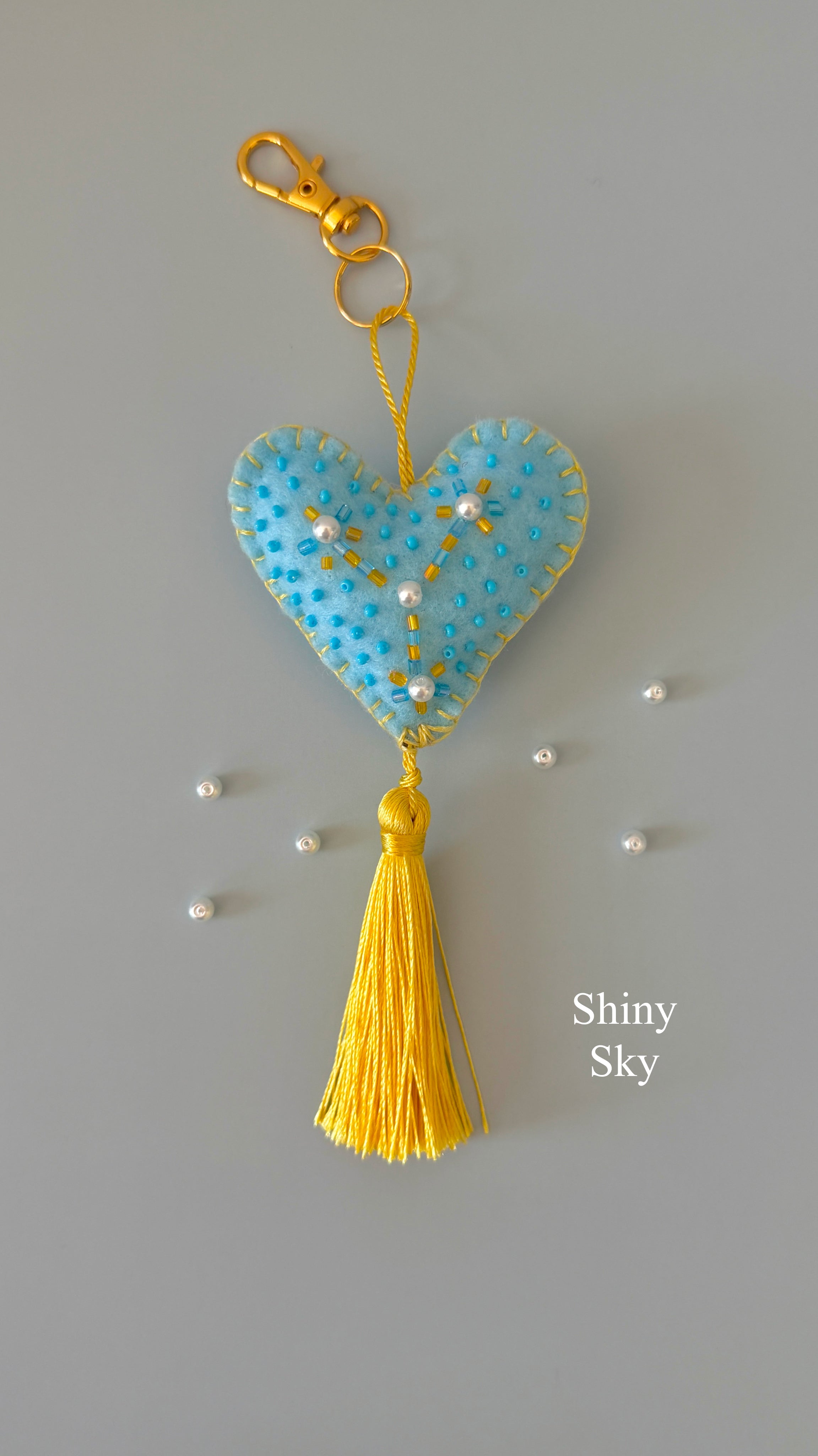 Heart-shaped Embroidered Keychain | Bag Charm | Beaded Accessory