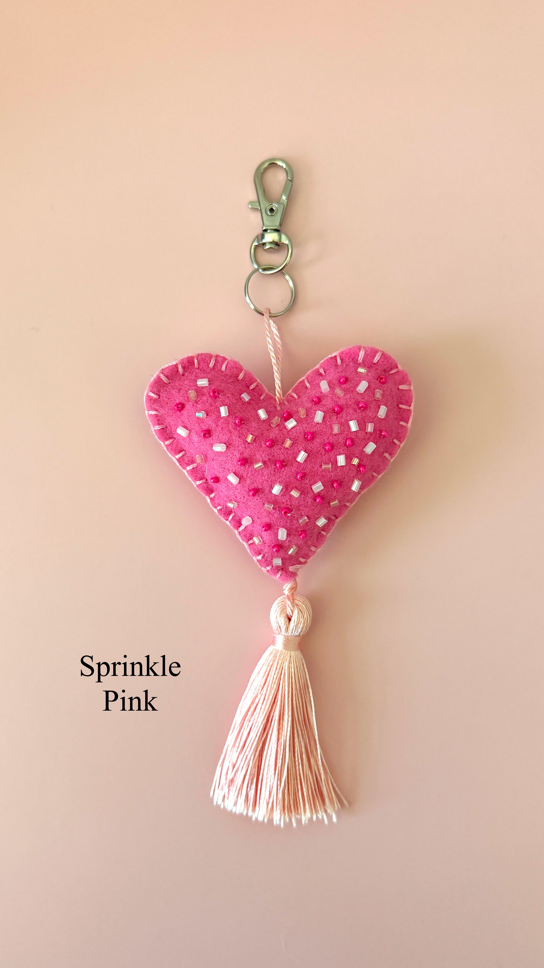 Heart-shaped Embroidered Keychain | Bag Charm | Beaded Accessory